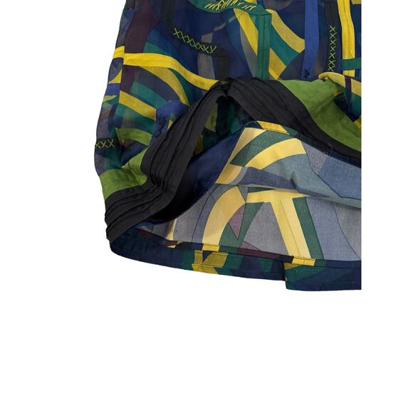 Peter Nygard Blue Green Yellow Patchwork Silk A-Line Skirt Size 6 Artsy Unique - Picture 7 of 10